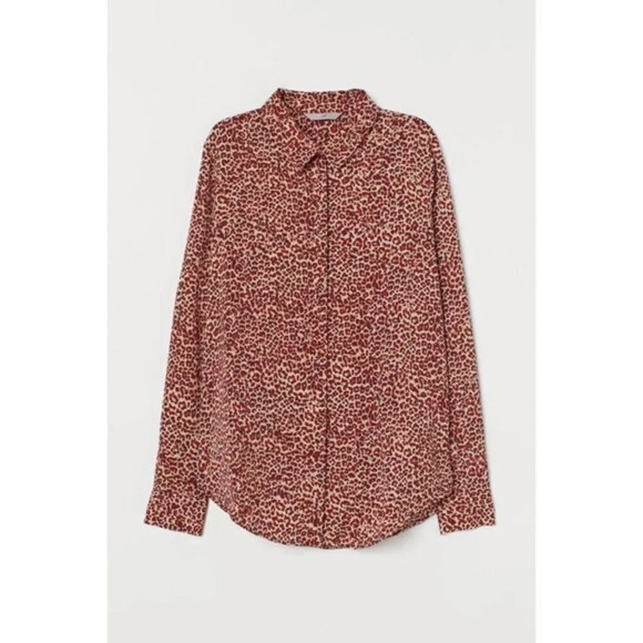 H&M Dark Red Leopard Print Blouse 0 - Picture 1 of 7